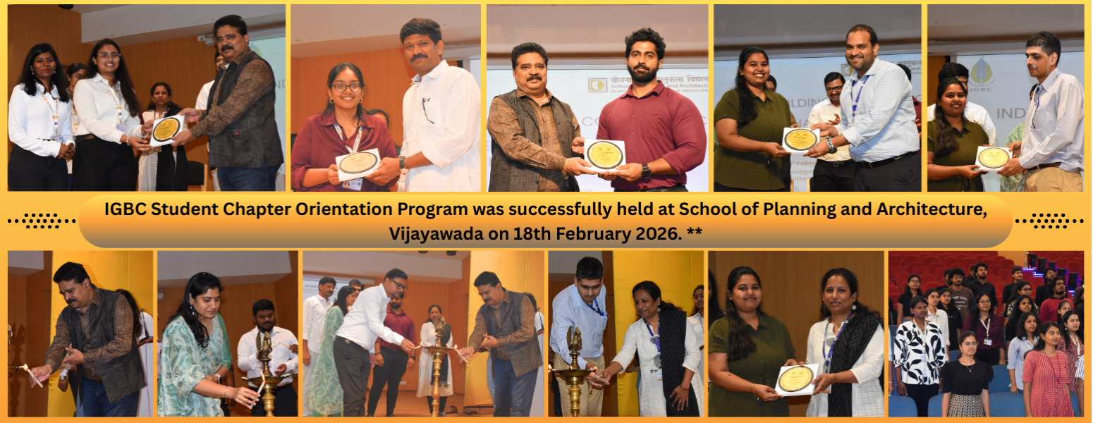 IGBC Student Chapter Orientation Program at SPA Vijayawada on 18 February 2026 at Krishnaveni Sabhagaar, SPAV Auditorium.